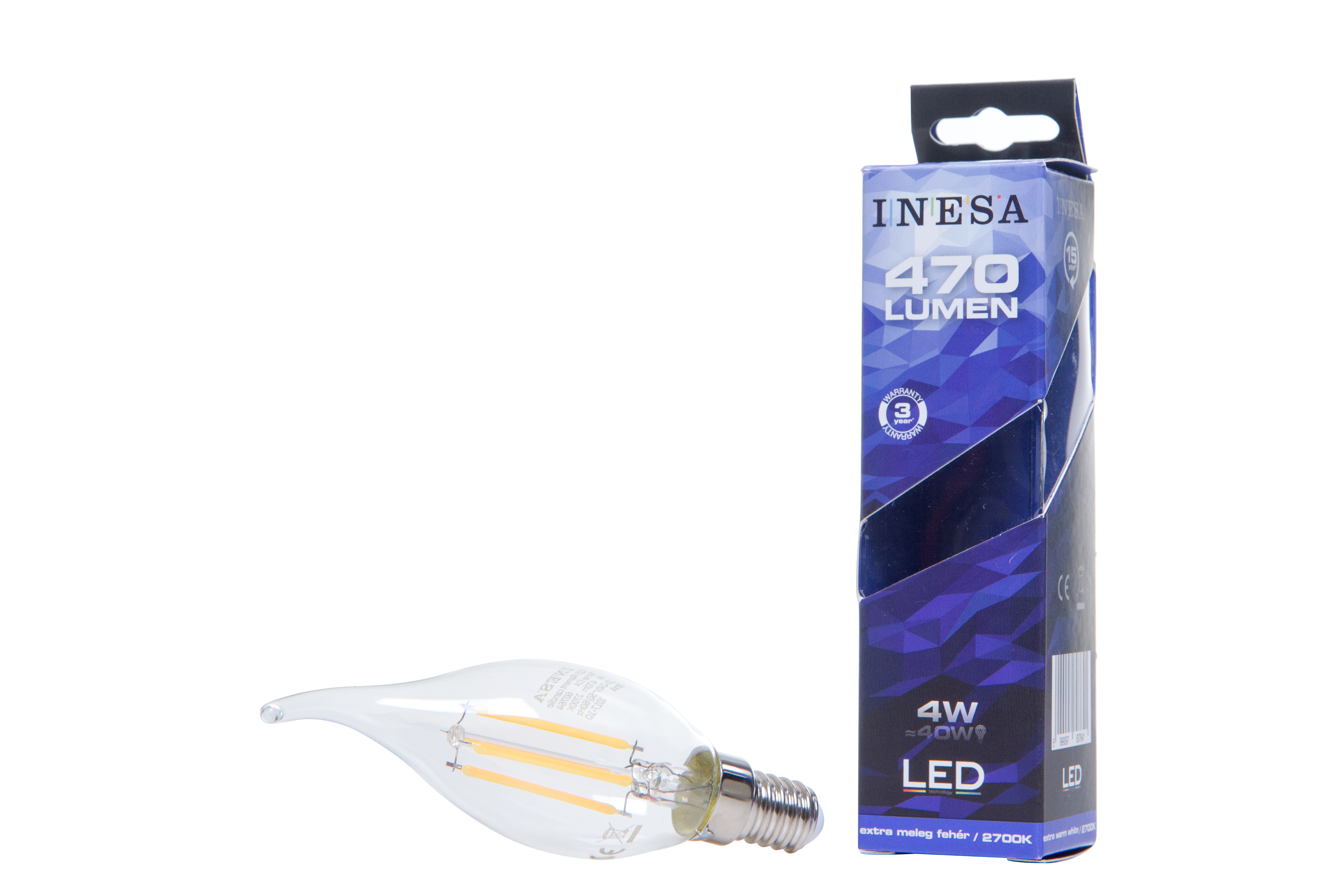 Слика од продуктот INESA Filament Candle Flame 4W 470lm 2700K E14